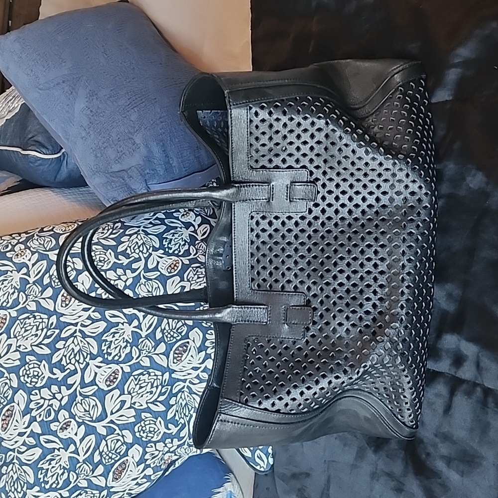 Furla Black Perforated Leather Tote